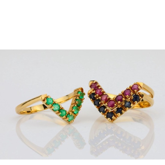 Trio - Solid 18k Ruby Sapphire Emerald V Chevron - Picture 2 of 3